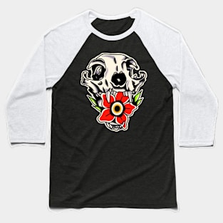 skull cat flower traditional tattoo Baseball T-Shirt